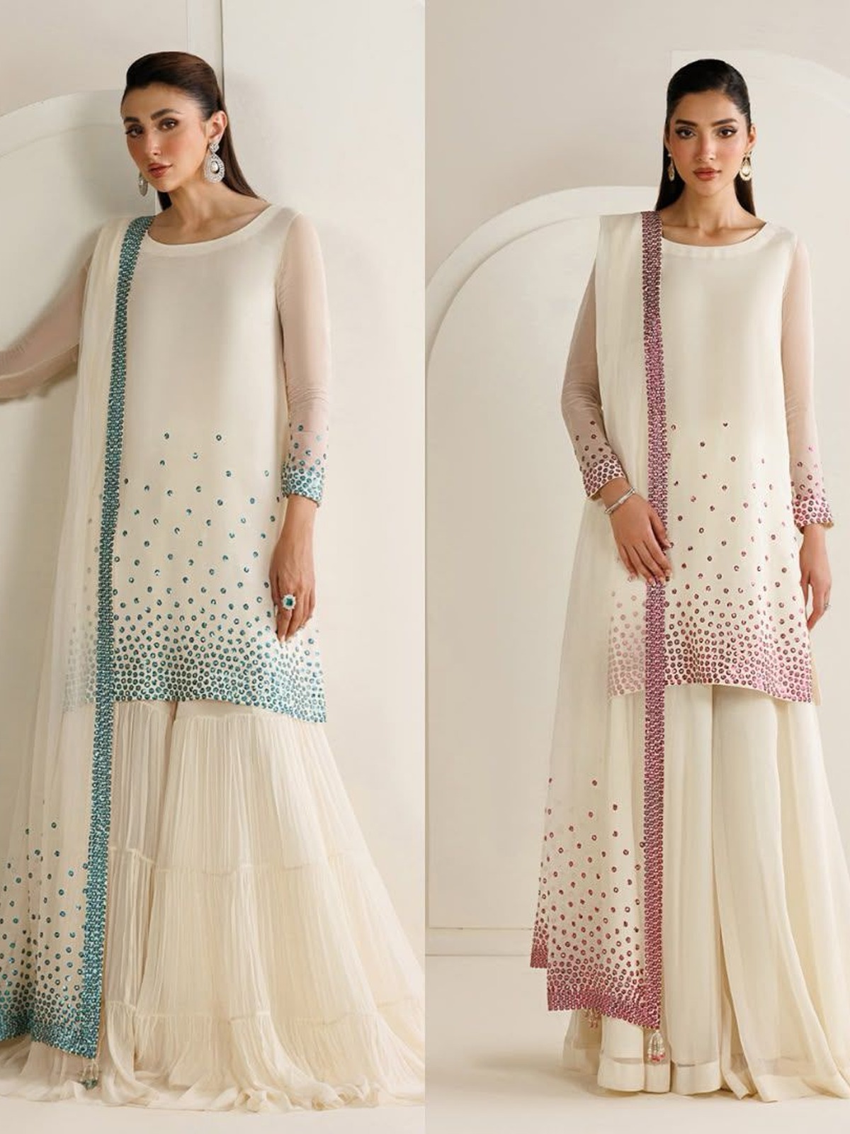 Jazmin Luxury Twill Sequence Embroidered Chiffon 3 Pc Suit (Chunri Trouser)