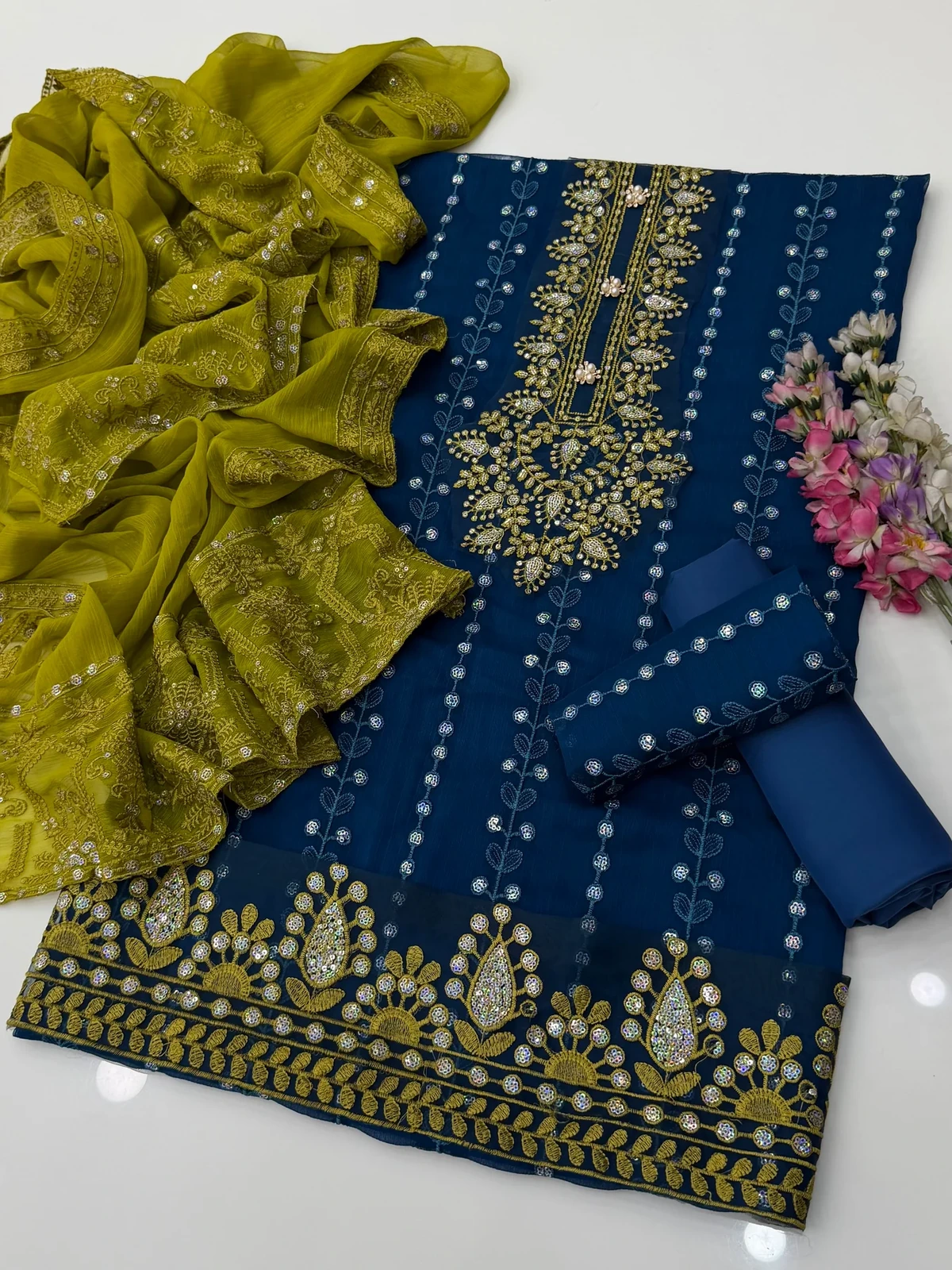 Maria.B Luxury Sequence Embroidered Chiffon 3 Pc Suit (Inner Included) image 2