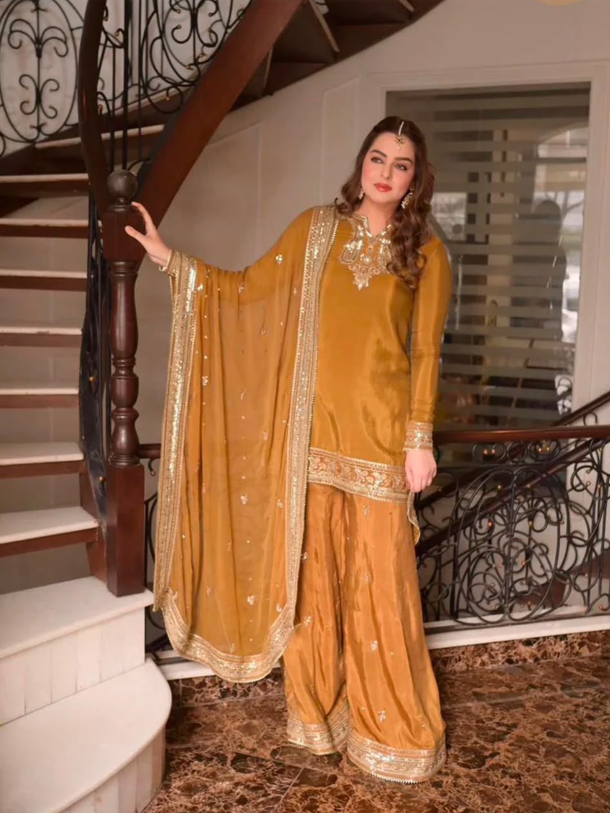Hit Article Heavy Embroidered Chiffon Suit with Embroidered Gharara image 5