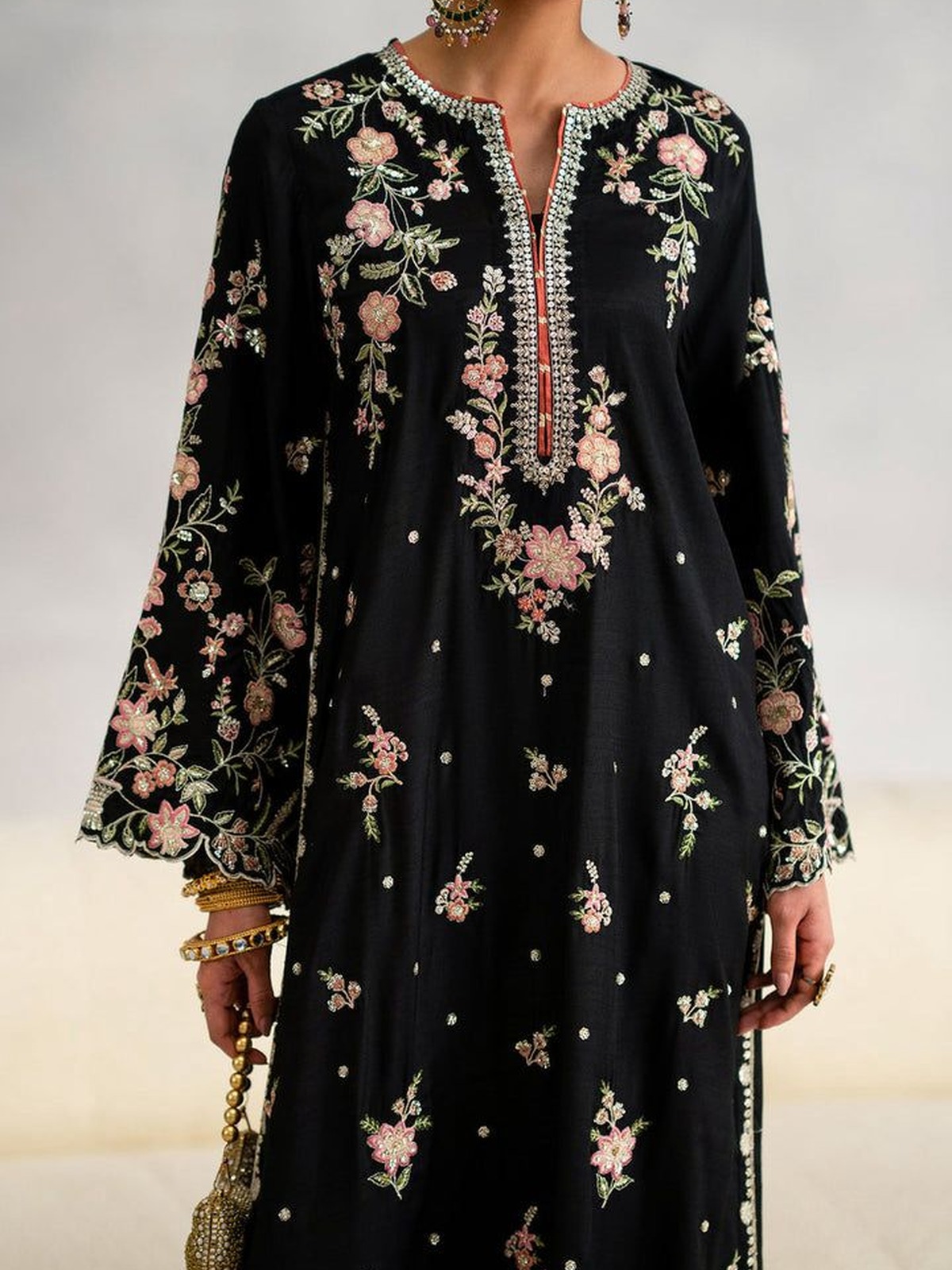 Ethnic Heavy Embroidered Shamoz Silk Kaftan (3 Pc Hit Article) image 2