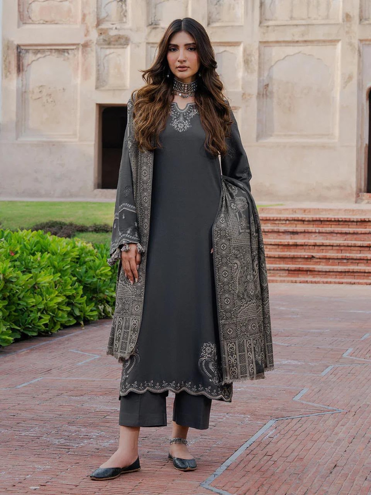 Winter Collection 2026 Embroidered Dhanak 3 Pc Suit with Wool Shawl
