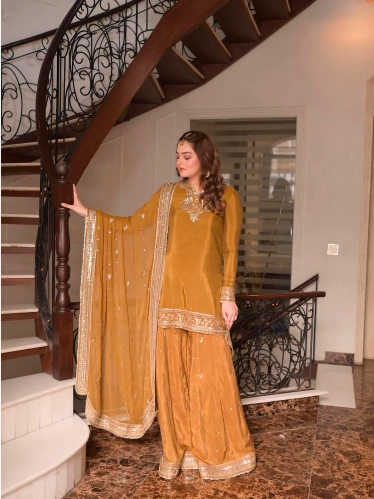 Hit Article Heavy Embroidered Chiffon Suit with Embroidered Gharara image 4