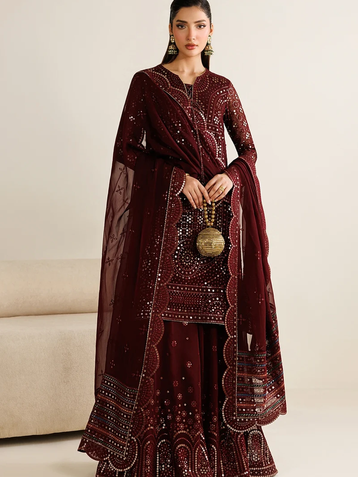 Jazmin Zimmil Twin Sequence Embroidered Chiffon 3 Pc Suit