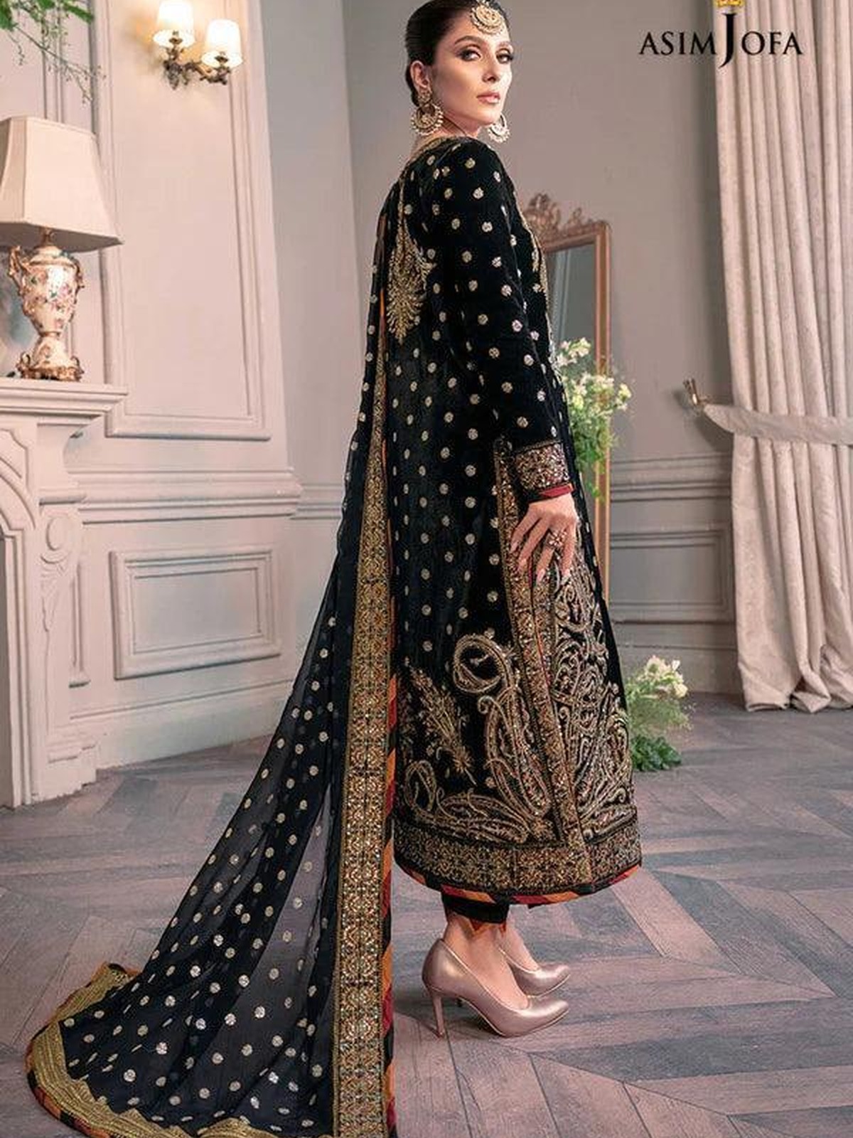 Asim Jofa Luxury Black Velvet Sequence Embroidered image 5