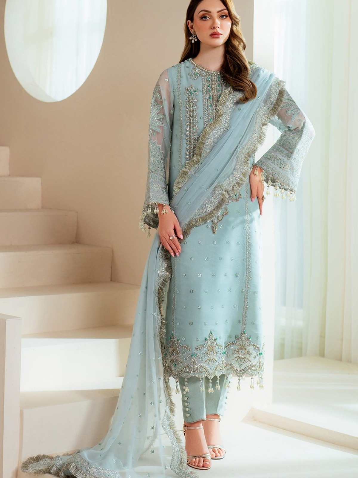 Luxury Hand-Embellished Organza Formal 3 Pc Suit image 4