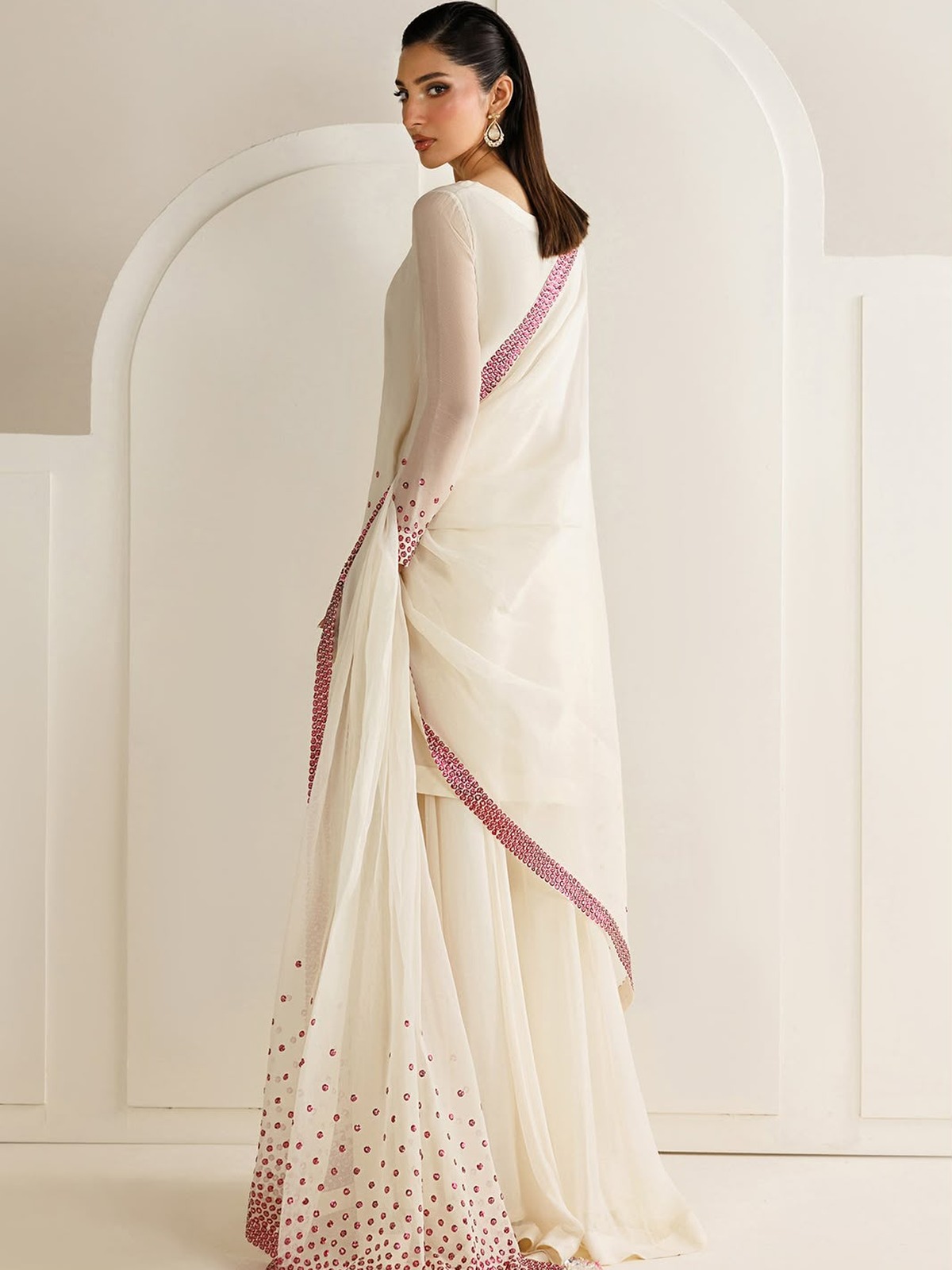 Jazmin Luxury Twill Sequence Embroidered Chiffon 3 Pc Suit (Chunri Trouser) image 3